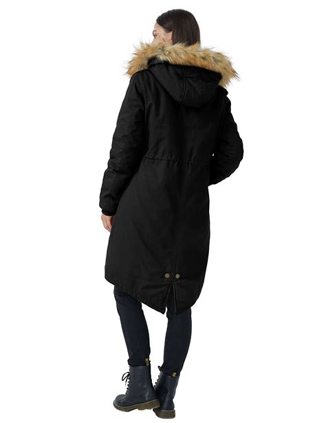 Wenven Womens Winter Warm Insuleted Hooded Sherpa Lined Parka Jacket Black S