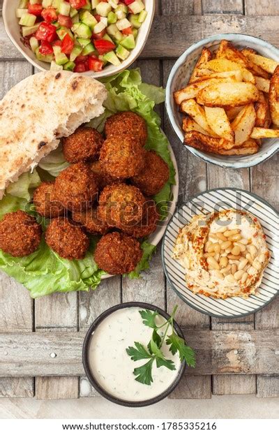 Traditional Homemade Chickpea Falafel Balls Vegetables Stock Photo