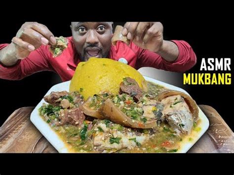 Asmr Mukbang Fufu Okra Soup With Fish Beef Fish Asmr Eating No