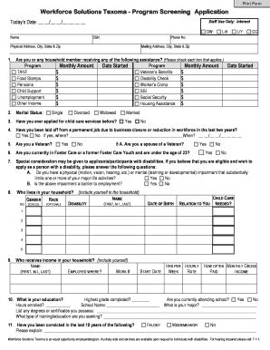 Fillable Online Prescreening Application Form Workforce Solutions