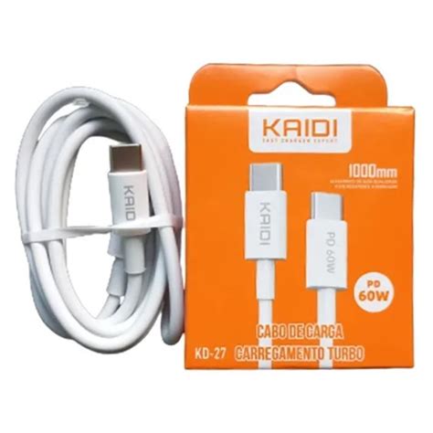 Cabo Carga E Dados Celular Tipo C USB C Turbo PD 60w 1 Metro Kaidi KD