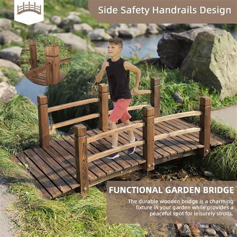 Wooden Garden Bridge Classic Wood Arch Stained Finish Footbridge With