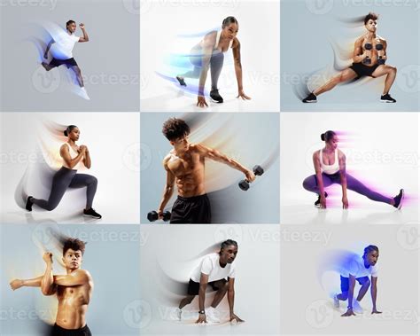 Group of millennials engaged in various athletic activities