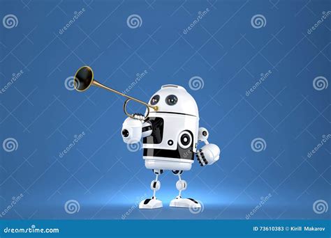 Robot With Golden Trumpet 3d Illustration Proclaiming A Special