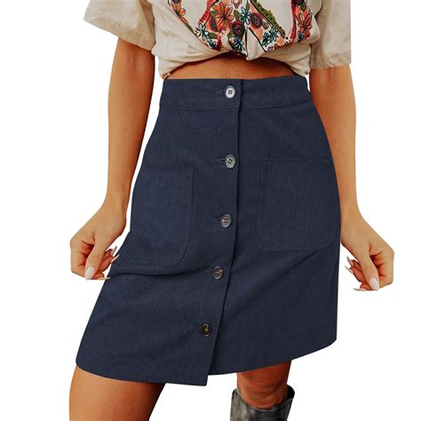 Thhvdrg Womens Corduroy Skirts High Waist Button Down A Line Short Mini Skirt With Pockets Knee