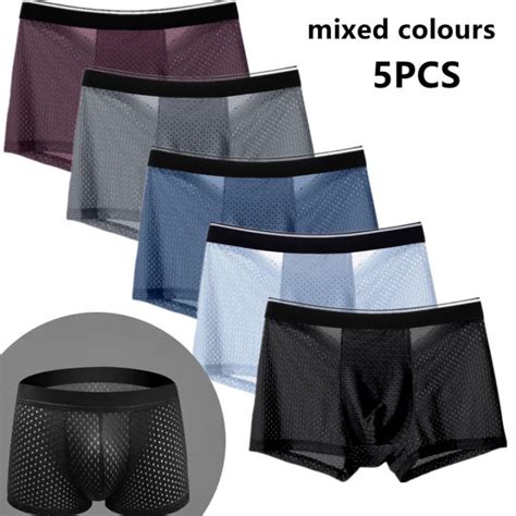 5 Pieces Ice Silk Underwear For Men Summer Thin Underpants Male Casual