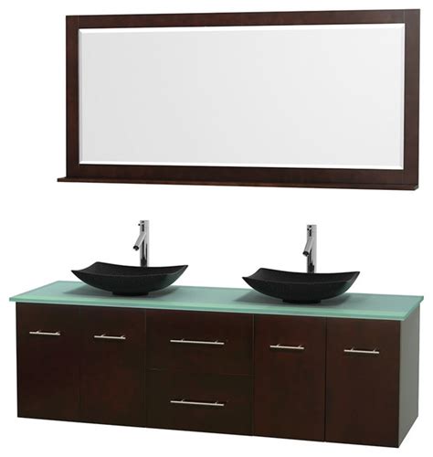 72 Double Bathroom Vanity Green Glass Countertop Sinks Mirror