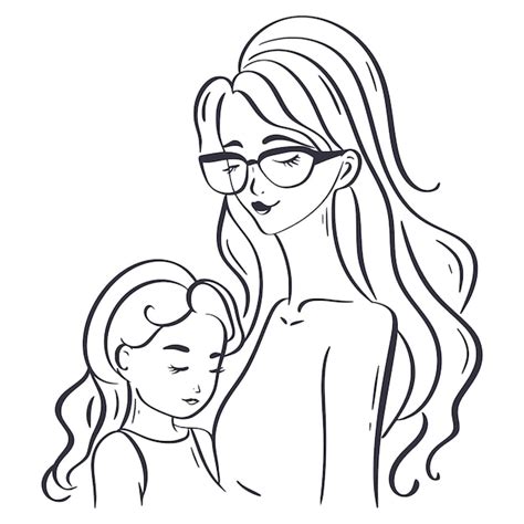 Premium Vector Abstract Image Mother And Daughter Hand Drawn