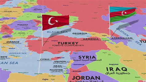 Azerbaijan and Turkey Flag Waving with The World Map, Seamless Loop in ...