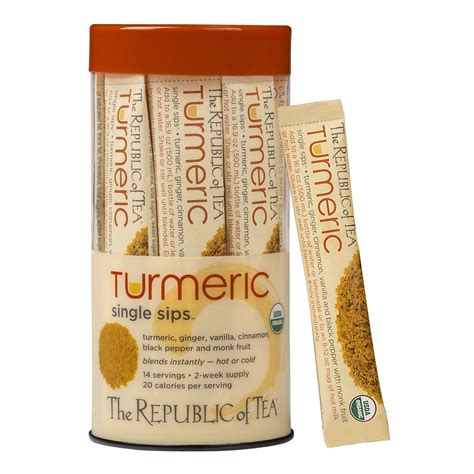 The Republic Of Tea Organic Turmeric Single Sips Instant Turmeric Herbal Tea 14 Single Serve