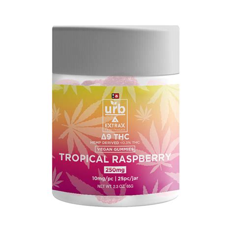 Urb Tropical Raspberry Delta 9 THC Vegan Gummies CBD PHARM