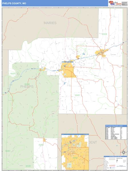 Phelps County, Missouri Zip Code Wall Map | Maps.com.com