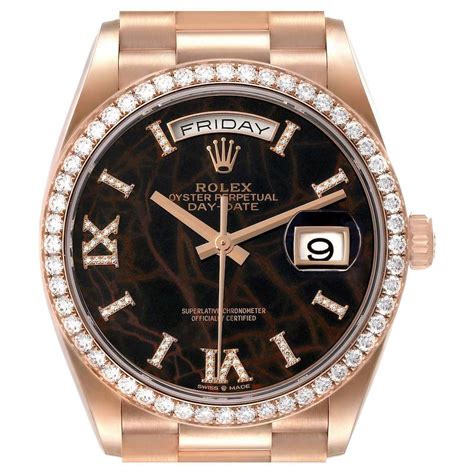 Rolex President Day Date Rose Gold Eisenkiesel Stone Diamond Mens Watch