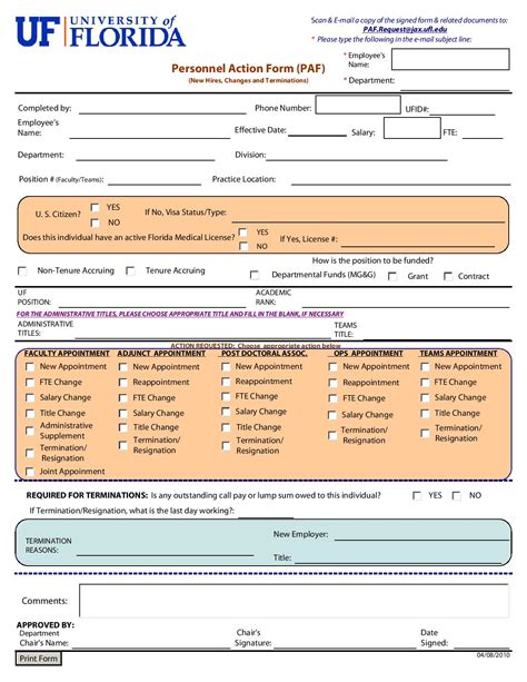 Personnel Action Form Template