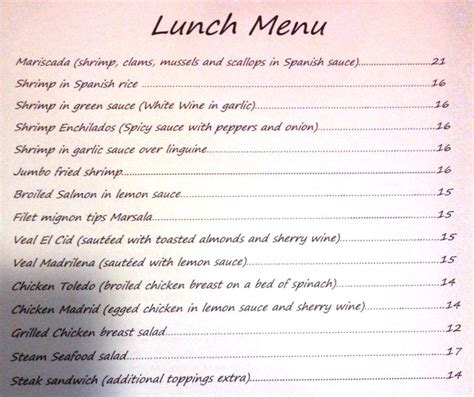 Menu at EL CID restaurant, Paramus