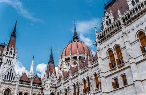 Gothic Old Building Of The Hungarian Parliament Budapest Stock Photo