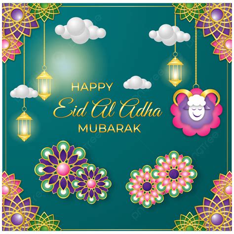 Happy Eid Al Adha Mubarak Greeting Card With Colorful Flower Background