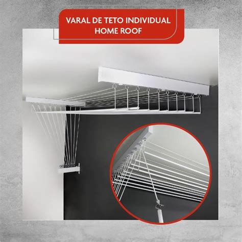 Varal De Teto Individual 10 Varetas Alumínio Branco 80 Cm HOME VARAIS