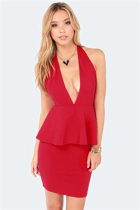 Sexy Red Dress Halter Dress Peplum Dress 4300 Lulus