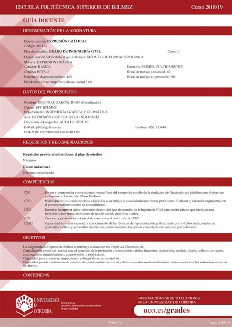 PDF Plan De Estudios GRADO DE INGENIERA CIVIL Curso 1 2018 9