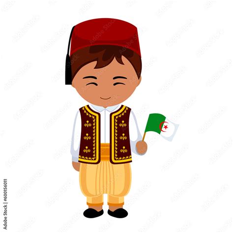 Man In Algeria National Costume Male Cartoon Character In Traditional