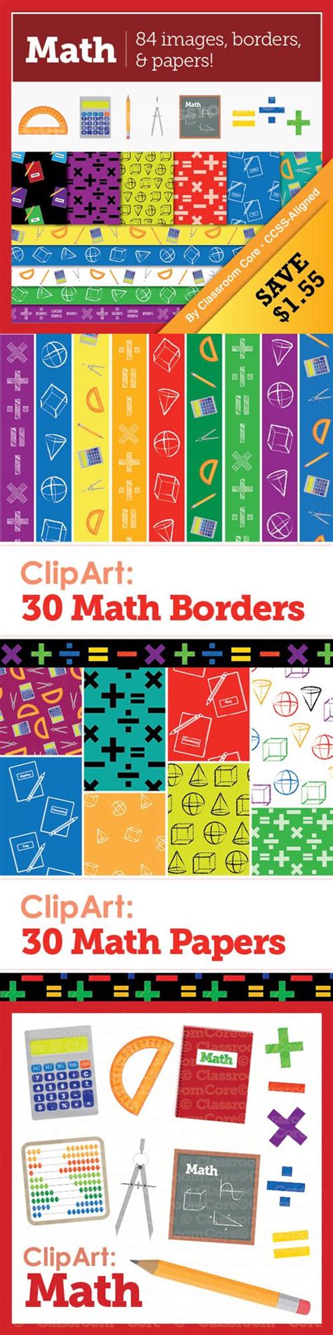 Clip Art: Math Bundle! 30 Borders, 30 Papers, & 24 Images | Math ...