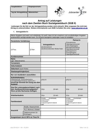 Antrag Auf Leistungen Nach Dem Zweiten Buch Jobcenter EN