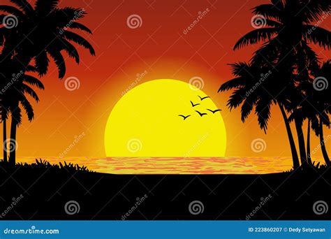 Vistas Al Atardecer En La Playa Ilustración del Vector Ilustración de