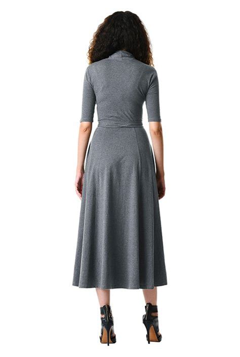 Shop Cotton Knit Wrap Midi Dress Eshakti