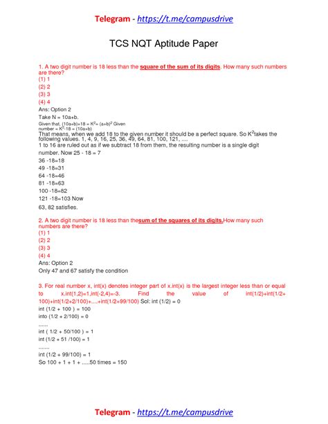 Solution Tcs Nqt Aptitude Paper Questions Studypool