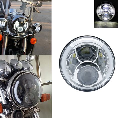 7 Round Motorcycle LED Headlight For Harley DRL With White Amber Halo