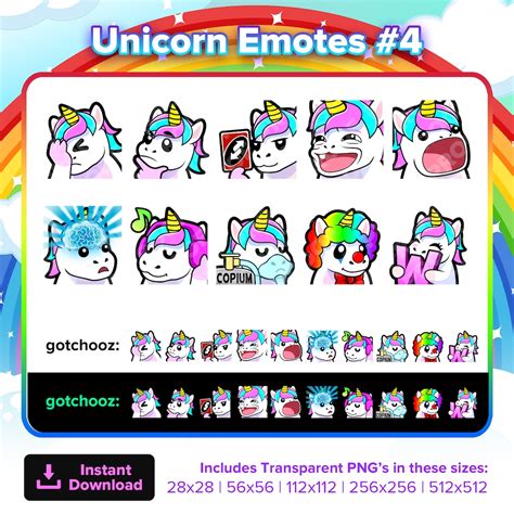 Unicorn Twitch Emotes Facepalm Thinking Uno Reverse KEKW Gasp Big Brain