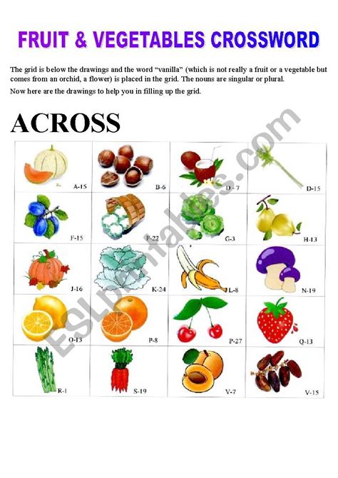 FRUIT AND VEGETABLES CROSSWORD ESL worksheet by maryse peyé