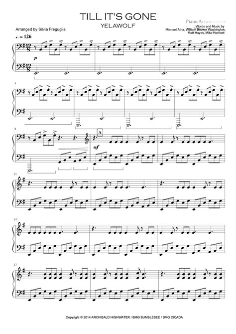 Till Its Gone Arr Silvia Freguglia Sheet Music Yelawolf Piano Solo