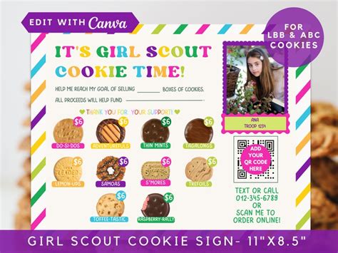 Editable Girl Scout Cookie Sign 2023 LBB ABC Cookie Menu Etsy