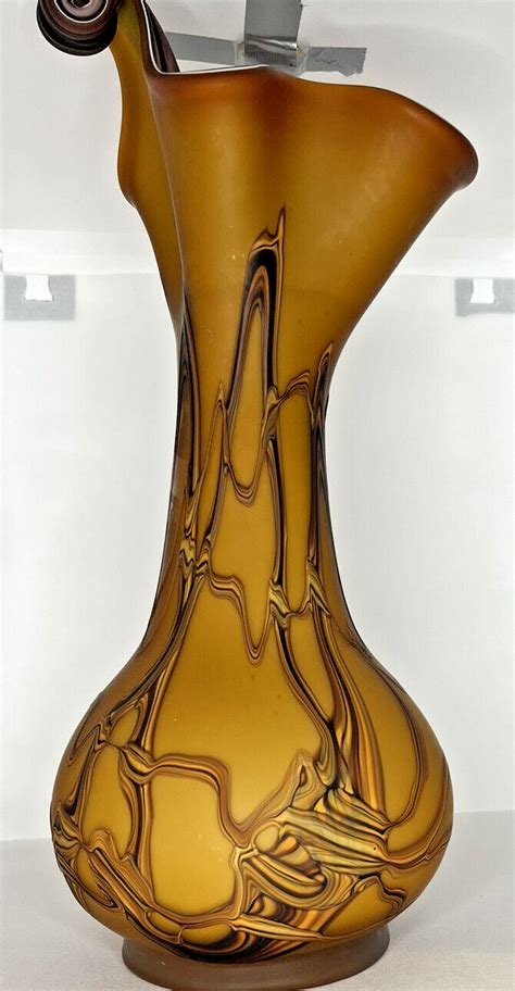 E Zareh Baijan Art Glass Ewer Vase Gold Plum Lavender Ochre Signed Ebay