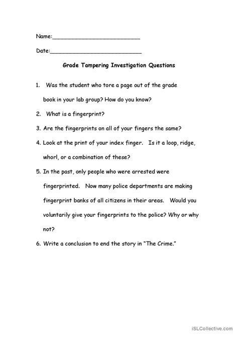 Fingerprint Investigation WS English ESL Worksheets Pdf Doc