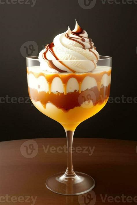 Ice cream sundae with caramel sauce in glass. Generative AI 26287751 ...