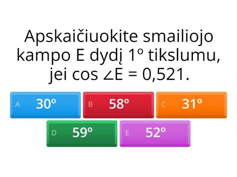 Trigonometrijos įvadas Status Trikampio Smailiojo Kampo Sinusas Kosinusas Tangentas Quiz