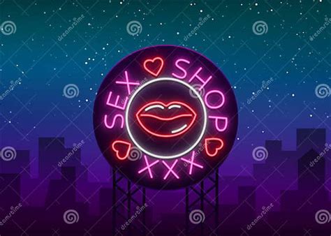 Sex Shop Logo Emblem In Neon Style Neon Effect Grocery Store