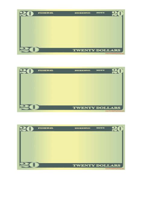 Blank Twenty Dollar Bill Template printable pdf download