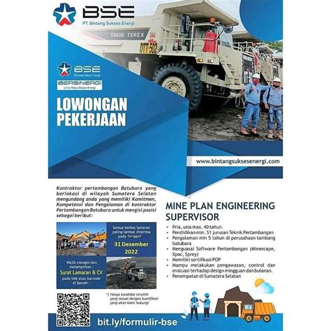 Lowongan Kerja Mine Plan Engineering Supervisor Di PT Bintang Sukses