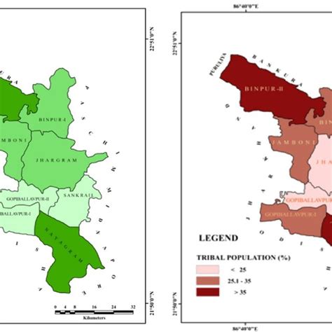 Forest patches and tribal concentration in Jhargram District. Source ...