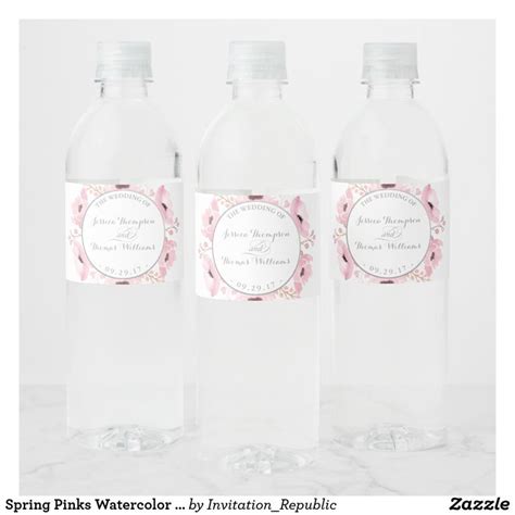 Spring Pinks Watercolor Floral Wedding Collection Water Bottle Label Zazzle Personalized