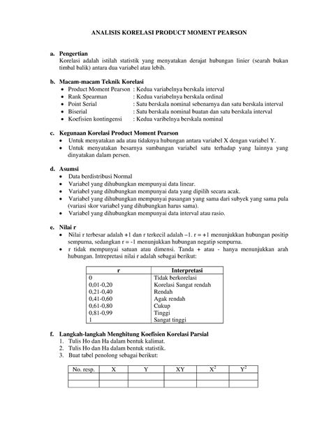 Korelasi Product Moment Analisis Korelasi Product Moment Pearson A Pengertian Korelasi Adalah
