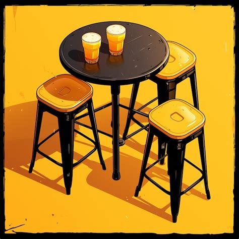 Mesa De Bar Moderna Con Taburetes Vector Premium