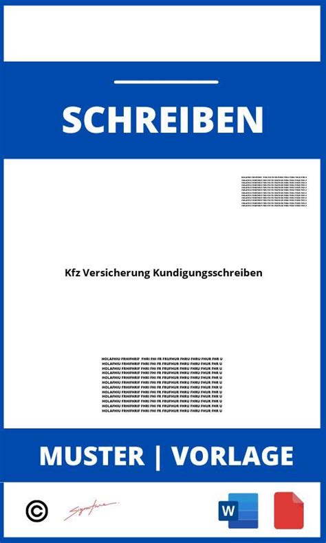 Kfz Versicherung Kündigungsschreiben Muster Vorlage