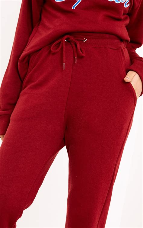 Superior Burgundy Cuff Joggers Trousers Prettylittlething Usa