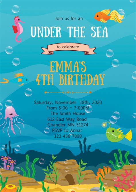 Under The Sea Birthday Party Invitation Template Postermywall