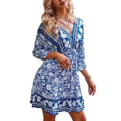 Minetom Robe T Femme De Plage Robes Col V L Che Manches Longues